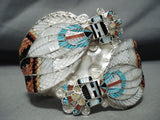 One Of The Most Detailed Native American Zuni Turquoise Sterling Silver Bracelet-Nativo Arts