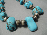 Superior Vintage Native American Navajo Turquoise Chunk Sterling Silver Bead Necklace Old-Nativo Arts