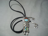 Native American Important Francisco Gomez Turquoise Coral Sterling Silver Bolo Tie-Nativo Arts