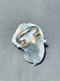 Huge Native American Navajo Turquoise Coral Sterling Silver Bear Ring-Nativo Arts