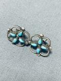 Fabulous Vintage Native American Zuni Blue Gem Turquoise Sterling Silver Earrings-Nativo Arts