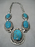 Amazing Vintage Native American Navajo Blue Gem Turquoise Sterling Silver Necklace Old-Nativo Arts