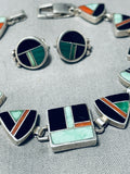 Native American Dynamic Vintage Turquoise Sterling Silver Bracelet And Earring Inlay Set-Nativo Arts
