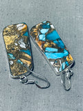 Native American Striking Vintage Santo Domingo Turquoise & Spiny Oyster Sterling Silver Earrings-Nativo Arts