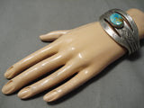 Heavy Thick Native American Navajo Royston Turquoise Sterling Silver Bracelet-Nativo Arts