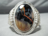 Early Vintage Native American Navajo Petrified Wood Sterling Silver Bracelet Old-Nativo Arts