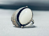 Marvelous Vintage Native American Navajo Mother Of Pearl Sterling Silver Ring Signed-Nativo Arts