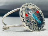 Detailed Bluejay Vintage Native American Zuni Turquoise Sterling Silver Inlay Bracelet-Nativo Arts