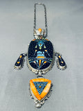 Biggest Intricate Inlay Native American Navajo Turquoise Sterling Silver Necklace-Nativo Arts