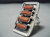 Towering Navajo Coral Sterling Silver Ring Native American-Nativo Arts