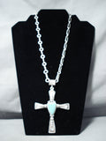 Heavy Navajo Turquoise Sterling Silver Cross Necklace Native American-Nativo Arts