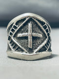 Heavy 4 Directions Vintage Native American Navajo Sterling Silver Yazzie Ring-Nativo Arts