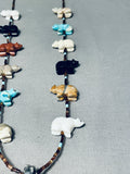 Stunning Native American Navajo Turquoise Coral Sterling Silver Animal Fetish Necklace-Nativo Arts