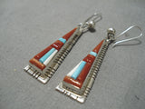 Native American Fabulous Vintage Creek Turquoise David Tune Navajo Sterling Silver Earrings-Nativo Arts