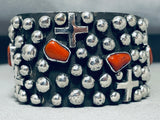 One Of The Best Ever Native American Navajo Coral Cross Sterling Silver Bracelet-Nativo Arts