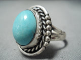 Big Domed Turquoise Vintage Native American Navajo Sterling Silver Ring Old-Nativo Arts