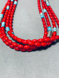 Incredible Singer Native American Navajo Sterling Silver Turquoise Coral Necklace-Nativo Arts