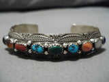 Stunning Vintage Native American Navajo Wil Benally Convex Sterling Silver Turquoise Bracelet-Nativo Arts