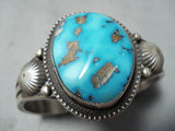 Unique Navajo Ithaca Peak Turquoise Sterling Silver Bracelet Native American-Nativo Arts
