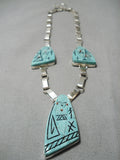 Native American Completely Hand Carved Maiden Vintage Navajo Sterling Silver Turquoise Necklace-Nativo Arts