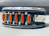 Rare Slender Coral Vintage Native American Navajo Sterling Silver Sun Bracelet-Nativo Arts