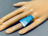 Fascinating Vintage Native American Zuni Signed Inlay Kingman Turquoise Sterling Silver Ring-Nativo Arts