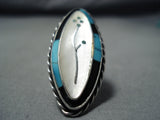Exquisite Vintage Native American Zuni Turquoise Inlay Flower Sterling Silver Ring Old-Nativo Arts