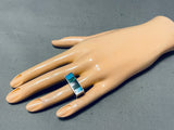 Intricately Inlaid Vintage Native American Navajo Turquoise Sterling Silver Ring-Nativo Arts