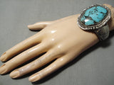Rare Huge Vintage Native American Navajo Blue Diamond Turquoise Sterling Silver Bracelet Old-Nativo Arts