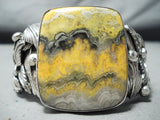 Huge San Felipe Yellow Jasper Heavy Sterling Silver Leaf Bracelet-Nativo Arts