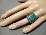 Incredible Vintage Native American Navajo Men's Spiderweb Turquoise Sterling Silver Ring Old-Nativo Arts