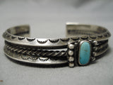 Thick And Very Old!! Vintage Native American Navajo Turquoise Sterling Silver Bracelet Old-Nativo Arts