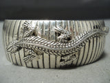 Detailed Lizard Vintage Native American Navajo Sterling Silver Channeled Bracelet Cuff-Nativo Arts