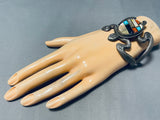 Important Vintage Native American Navajo Turquoise Inlay Sterling Silver Turtle Bracelet-Nativo Arts