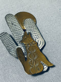 Outstanding Native American Navajo Sterling Silver Howling Coyote Pin-Nativo Arts