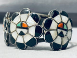 Candice Cook Vintage Native American Zuni Turquoise Inlay Sterling Silver Sun Bracelet-Nativo Arts