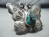 Beautiful San Felipe Pilot Mountain Turquoise Sterling Silver Butterfly Ring-Nativo Arts