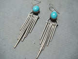 Breathtaking Vintage Native American Navajo Blue Gem Turquoise Sterling Silver Earrings-Nativo Arts