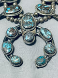 Bisbee Turquoise Vintage Native American Navajo Sterling Silver Squash Blossom Necklace-Nativo Arts