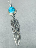 Expressive Native American Navajo Kingman Turquoise Sterling Silver Necklace Signed-Nativo Arts