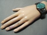 Early Vintage Native American Navajo Green Spiderweb Turquoise Sterling Silver Bracelet Old-Nativo Arts