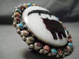 Heavy Heavy Huge Native American Navajo Inlaid Turquoise Gator Hippo Sterling Silver Ring-Nativo Arts