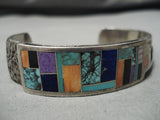 Quality!! Vintage Native American Navajo Turquoise Inlay Sterling Silver Heavy Bracelet Old-Nativo Arts