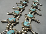 Amazing Vintage Native American Navajo Turquoise Sterling Silver Squash Blossom Necklace Old-Nativo Arts