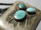 Magnificent Vintage Native American Navajo Natural Turquoise Sterling Silver Bolo Tie Old-Nativo Arts