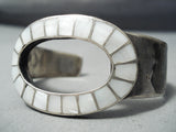 Window Rock Vintage Native American Navajo Mother Of Pearl Inlay Sterling Silver Bracelet-Nativo Arts