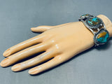 Beautiful Vintage Native American Navajo 3 Pilot Mountain Turquoise Sterling Silver Bracelet-Nativo Arts