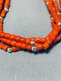 Authentic Orville Tsinnie Native American Navajo Coral Sterling Silver Necklace-Nativo Arts