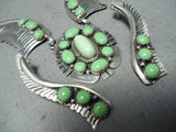 Signed Vintage Native American Navajo Gaspeite Sterling Silver Necklace Earrings Set-Nativo Arts