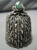 One Of Biggest Best Vintage Native American Navajo Turquoise Casted Toad Sterling Silver Ring-Nativo Arts